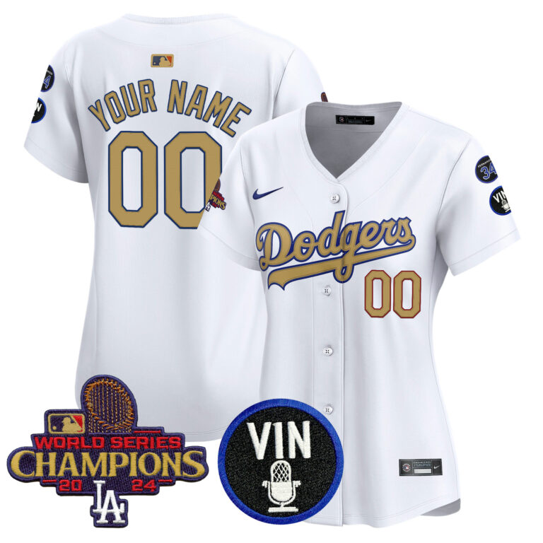 Women Los Angeles Dodgers Custom  Gold Vapor Premier Limited white MLB Nike Jersey 2025 style2->customized mlb jersey->Custom Jersey